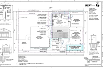 draft city permit drawings for adu, garage, deck, patio and container house