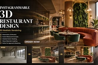 design your restaurant or cafe interior in 3d with realistic rendering