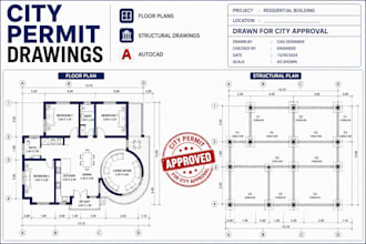draw permit plans for city approval, structural drawings, floor plans autocad