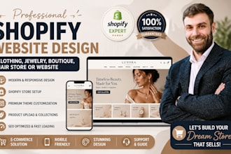 design shopify clothing, jewelry, boutique, hair store or website