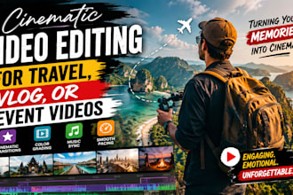 cinematic video editing for travel, vlog, or event videos