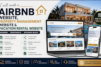 create a airbnb website, property management website and vacation rental website