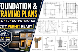 do tx fl ca pa ma ga structural foundation plan, framing plans for city permits