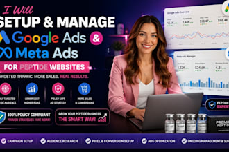 setup, manage google ads and meta ads for peptide websites