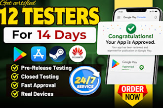 provide 12 to 20 active app testers for 14 days qa testing, mobile app reviews