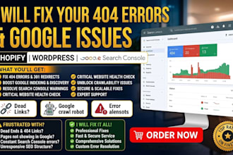 shopify wordpress 404 error 301 redirect google indexing, search console issue