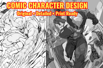 draw custom comic character design, comic book character, superhero villain art