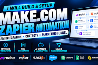 build make com zapier al automation crm integration chabots and marketing funnel