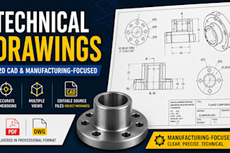create professional technical drawing and cad drawings for manufacturing