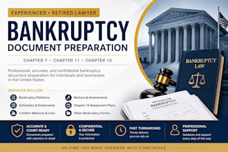 prepare chapter 7, 11 and 13 bankruptcy forms and documents