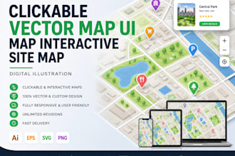 design clickable vector map UI map interactive site map digital illustration