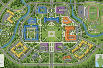 create campus, healthcare, wayfinding visitor map, and facility maps