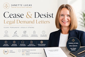 issue or write cease and desist or legal demand letter for trademark, defamation
