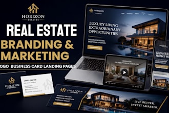 design real estate banner logo business card landing page walkthrough video