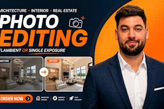 do achitecture interior real estate photo editing, flambient or siingle exposure