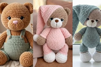 write step by step amigurumi crochet pattern, PDF video tutorials