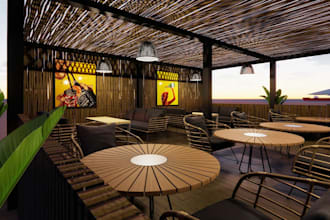design 3d cgi bar beach, seaside bar, beach house layout, vacation home