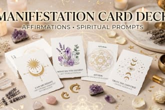 create a manifestation card desk with spiritual prompt and illustrations