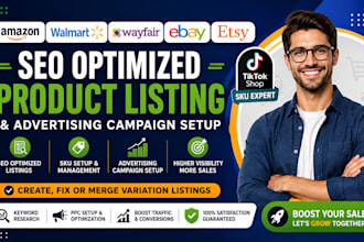 list wayfair, etsy, ebay, amazon, walmart, tiktok sku, PPC setup advertising ads