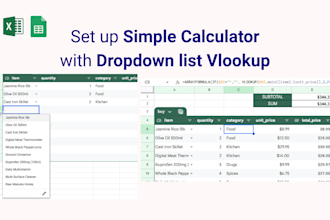 set up simple calculator with dropdown list vlookup in excel or gsheets