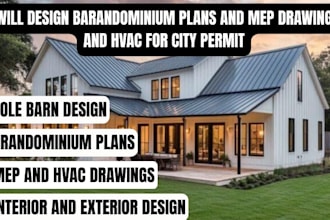 design barandominium plans and mep drawings and hvac for city permit