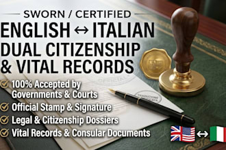 do certified sworn english to italian translation for dual citizenship