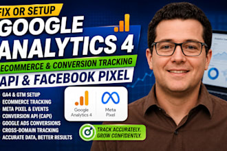 fix or setup google analytics 4,ecommerce conversion tracking API facebook pixel