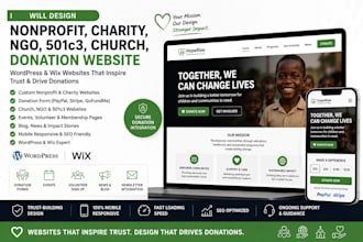 design nonprofit, charity, ngo, 501c3, church, donation website on wordpress wix