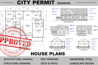 draw architectural city permit plans, 2d floor plans, site plans and blueprints