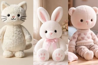design custom plush sewing patterns for stuffed animals, toys and manufacturing
