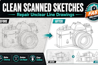 clean scanned sketches and repair unclear scanned line drawings