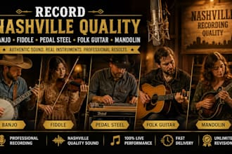 record nashville quality banjo, fiddle, pedal steel, folk guiter and mandolin