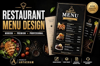 design a modern restaurant menu, food menu and cafe menu