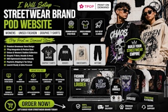 setup streetwear brand womens fashion graphic t shirt tpop shopify pod website