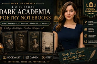 design dark academia poetry notebooks pod bookvault sell on cargo etsy stores