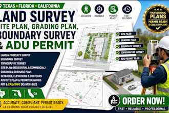 do tx fl ca land survey, site plan, grading plan, boundary survey and adu permit