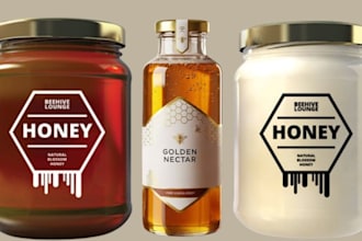 design product label, bottle label, food, honey, spice and packaging label