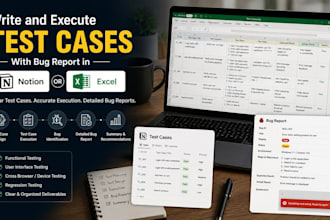 write and execute test cases with a bug report in notion or excel