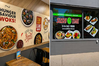 design digital menu board, TV screen signage for restaurant mural, shop or cafe