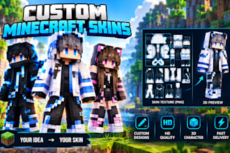 create a custom minecraft skin, HD character skin and 3d skin