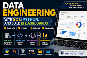 do data engineering with sql, python and build bi dashboards