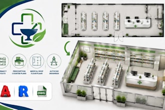 design community pharmacy layouts, medical shop floor plans and autocad drawings