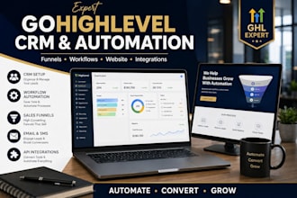 setup gohighlevel CRM, automation, funnels and website
