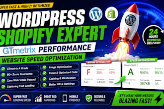 build wordpress shopify expert gtmetrix  performance website speed optimization
