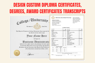 design a custom diploma certificates, degree, award certificates, transcripts