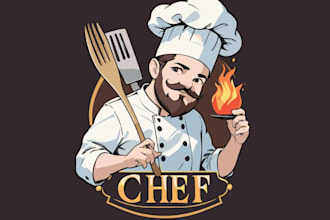 do chef logo for restaurant, burger, pizza bakery, bbq, food
