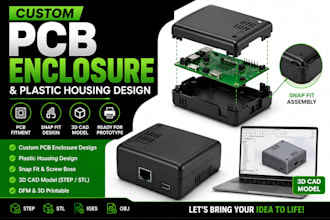 custom pcb enclosure, plastic housing, snap fit and 3d cad model design