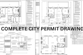 draw building city permit drawing, 2d floor plan, permit ready blueprint autocad