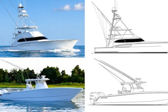 draw line art or vector of your boat, yacht, and ship