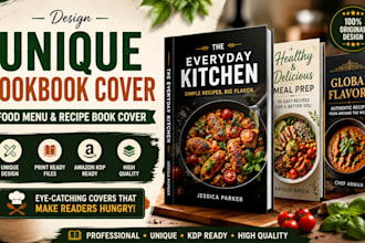 design unique cookbook cover food menu recipe book cover for amazon KDP